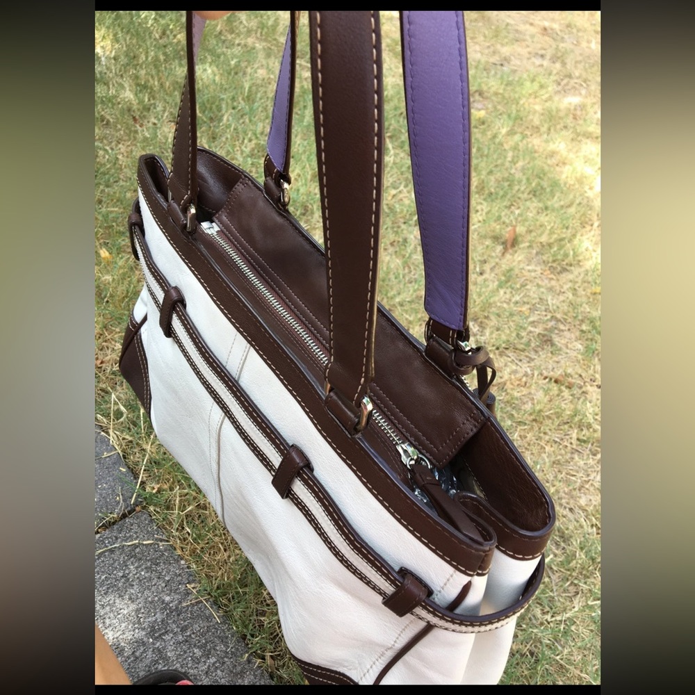 Vintage Coach Hampton Tote Shoulder Bag White Leather F10521 - Picture 9 of 11